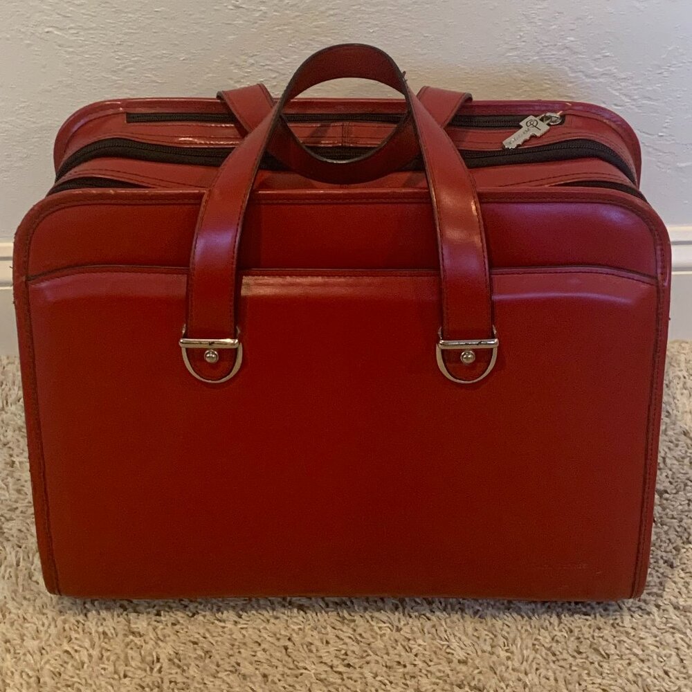 Jack Georges Vertical 12h"x16.5w Wheeled Red Italian leather travel Briefcase